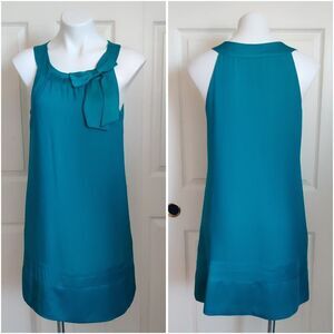 Teal bow shift dress